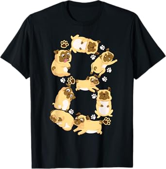Cute Dog 8th Birthday Gift | Cool 8 Years Old Pug Boys Girls T-Shirt