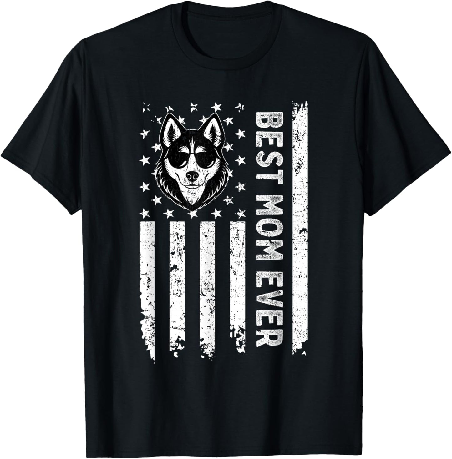 Best Siberian Husky Dog Mom Ever Mothers Day USA Flag T-Shirt