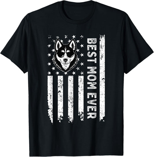 Best Siberian Husky Dog Mom Ever Mothers Day USA Flag T-Shirt