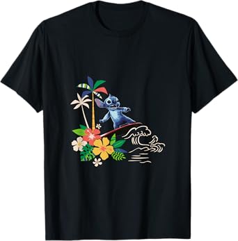 Disney Lilo & Stitch Surfing Stitch Vintage Floral Logo T-Shirt