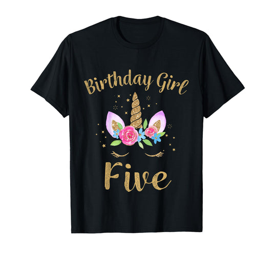 Kids 5 Year Old Birthday Girl Unicorn Shirt 5th Birthday Outfit T-Shirt