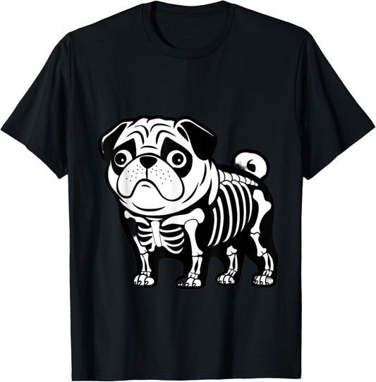 Dog Pug Skeleton Halloween T-Shirt