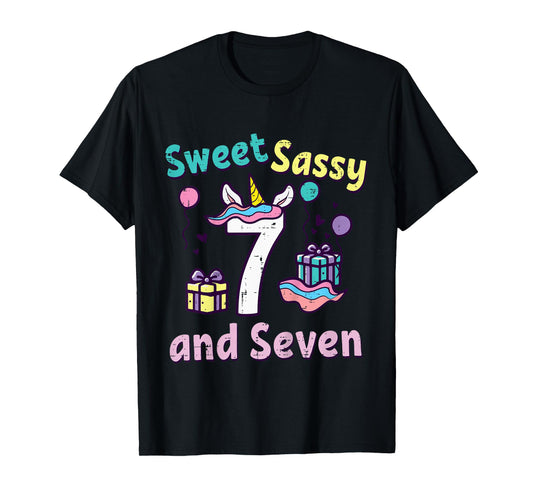 7th Birthday Unicorn Sweet Sassy Seven 7 Year Old Bday Girls T-Shirt
