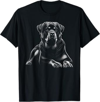 Rottweiler Dog in Lying Pose - Drawing Style T-Shirt