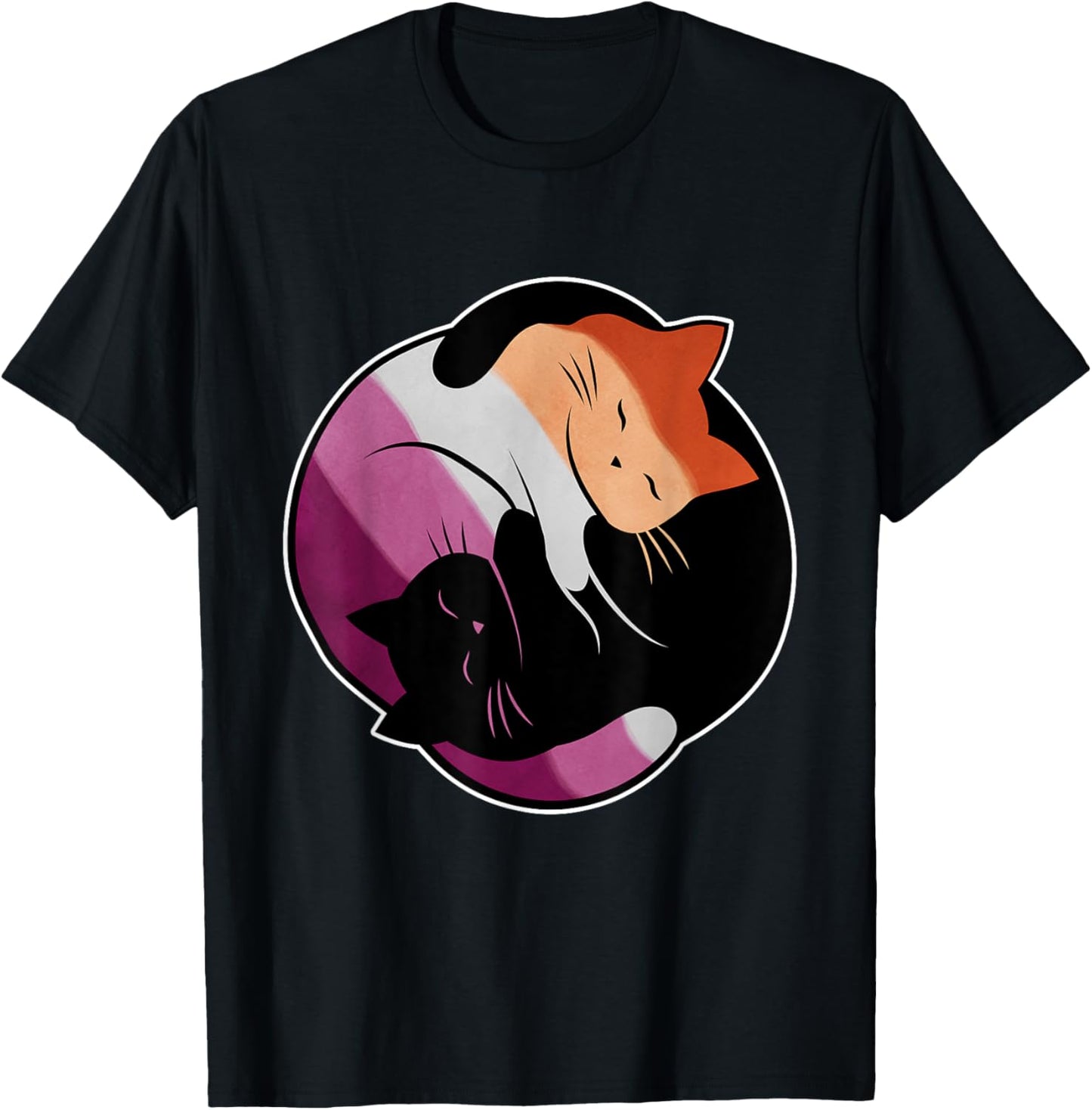 Lesbian Flag Yin Yang Cat, LGBT Gay Pride Subtle Discreet T-Shirt