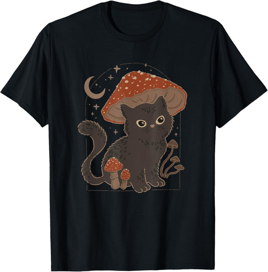 Cute Cottagcore Cat Mushroom Hat Vintage Grunge Aesthetic T-Shirt