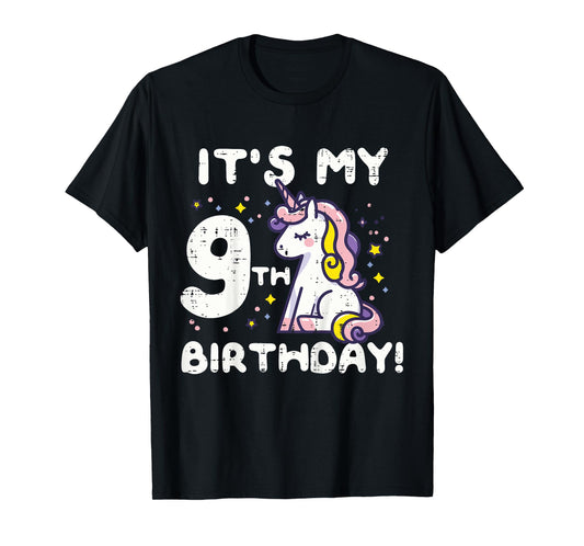 Its My 9th Birthday Unicorn Cute 9 Year Old Bday Girls Kids T-Shirt