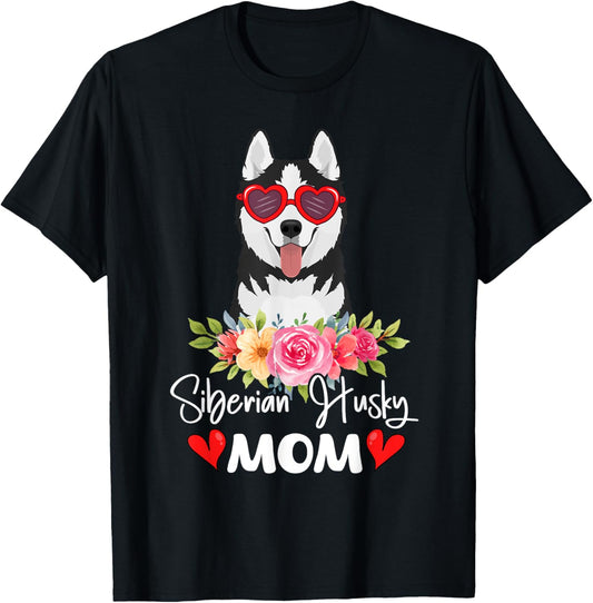 Siberian Husky Mom Mama Sunglasses Dog Lover Owner Womens T-Shirt