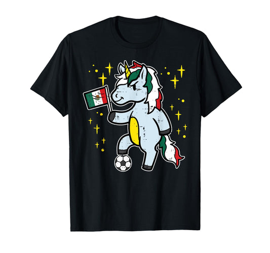 Mexico Flag Unicorn Football Soccer Fan Women Girls Kids T-Shirt