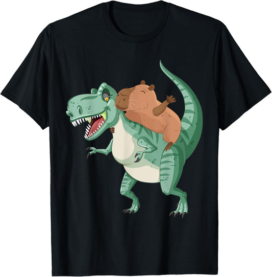 Capybara Riding Trex Dinosaur Boys Girls Fun Capy Pet Rodent T-Shirt
