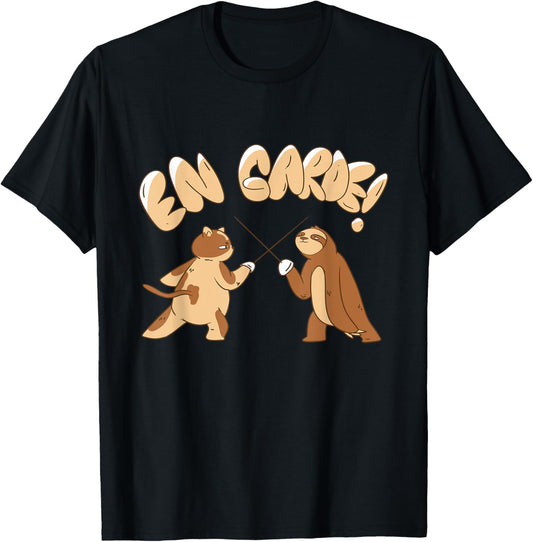 Funny Fencing En Garde Sloth Cat Epee Sabre Sword Fencer T-Shirt