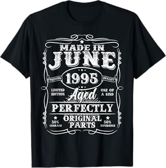 30 Year Old Made In June 1995 Vintage 30th Birthday Men Boys T-Shirt