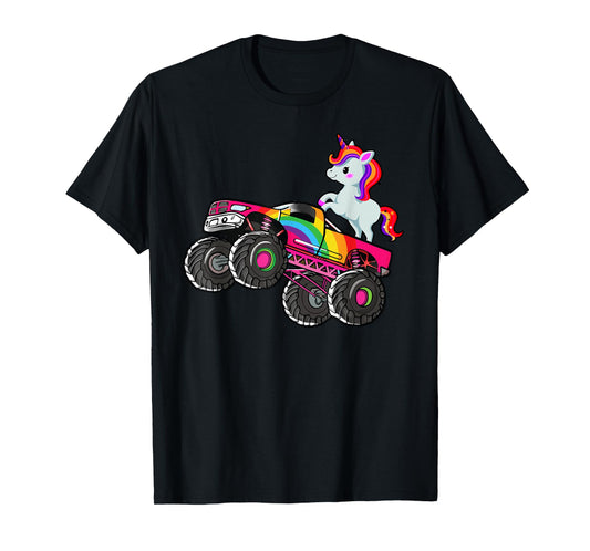 Girls Monster Truck Unicorn Rainbow Monster Truck Girl Women T-Shirt