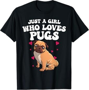 Cute Pug Designs For Women Girls Pet Dog Puppy Animal Pun T-Shirt, Black