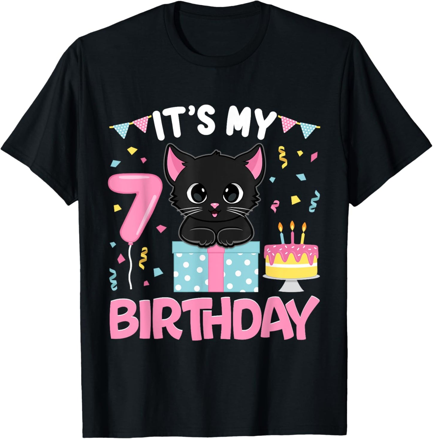 Its My 7th Birthday Girl Cat Birthday 7 Year Old BDay Party T-Shirt