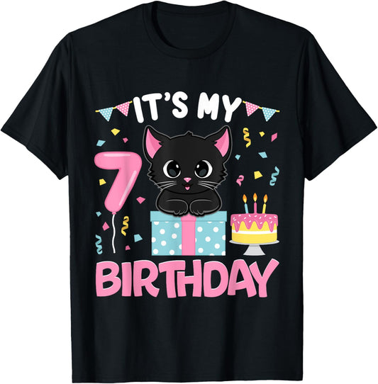 Its My 7th Birthday Girl Cat Birthday 7 Year Old BDay Party T-Shirt