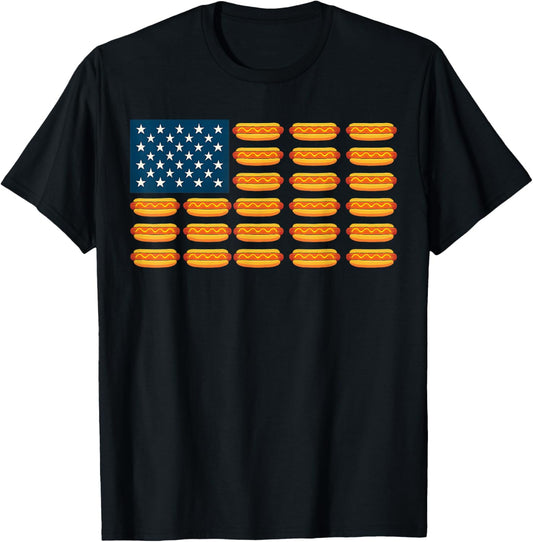 Summer BBQ Hot Dog American Flag July 4th Patriotic Hotdog T-Shirt