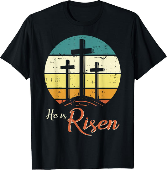 Easter Christian He Is Risen Retro Jesus Cross Women Men Kid T-Shirt