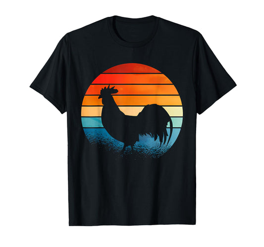 Retro Sunset Rooster Chicken Lover Gifts T-Shirt