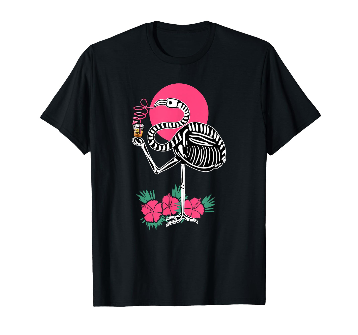 Thirsty Skeleton Flamingo Animal Tropical Bird Halloween T-Shirt
