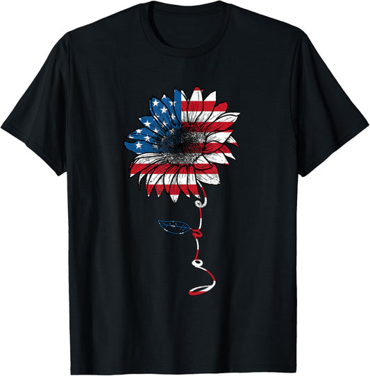 4th Of July Love Sunflower Patriotic American Freedom Flag T-Shirt