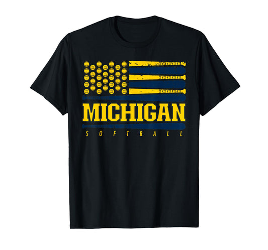 Michigan Softball Vintage Mens Kids Team Retro Softball Fan T-Shirt