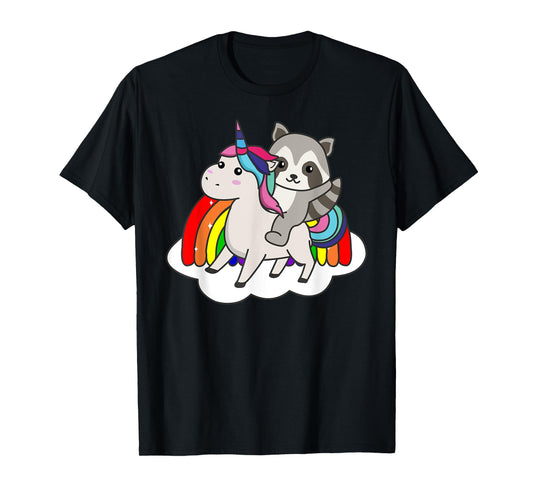 Raccoon On Unicorn Rainbow Animals Sweet Unicorns T-Shirt