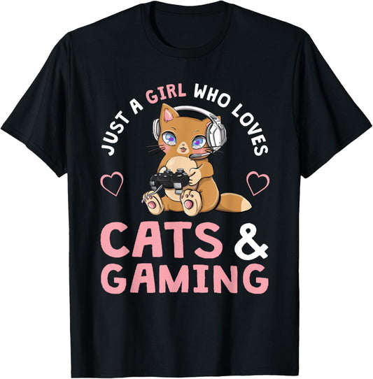 Just A Girl Who Loves Cats And Gaming Cute Gamer Cat T-Shirt