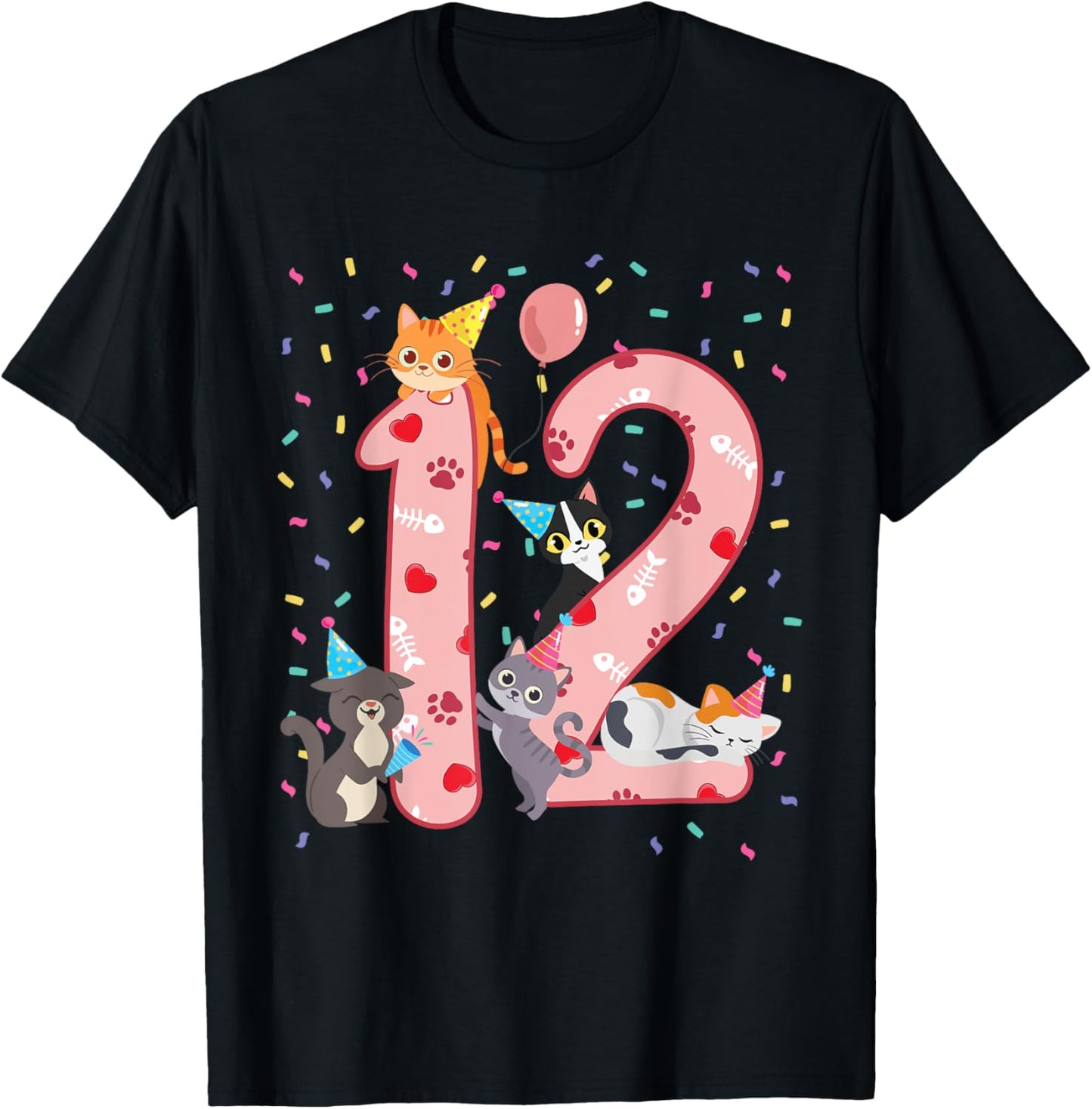12th Birthday Girl cute Cat outfit 12 years old bday party T-Shirt