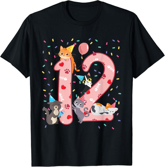 12th Birthday Girl cute Cat outfit 12 years old bday party T-Shirt
