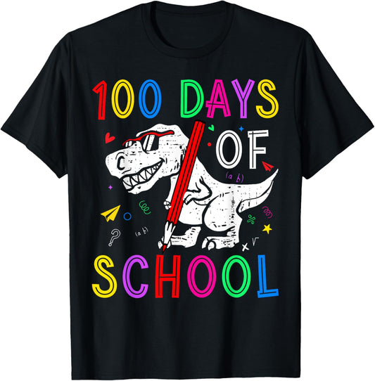 100 Day Of School Dino Pencil 100th Day Teacher T-Rex Kids T-Shirt