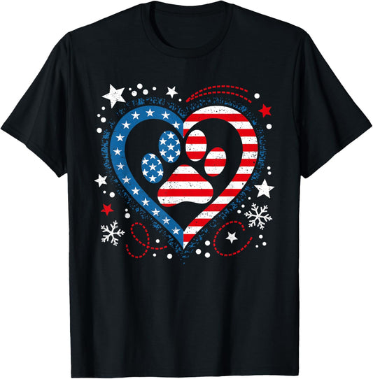 Dog & Cat Paw Print American Flag Patriotic USA 4th Of July T-Shirt
