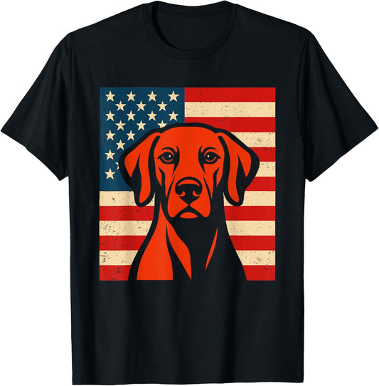 4th of July USA Patriotic American Flag Hungarian Vizsla Dog T-Shirt