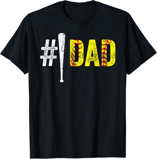 Number One Softball Dad from Daughter for Fathers Day Funny T-Shirt
