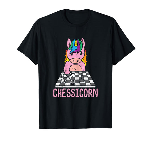 Chessicorn Unicorn Playing Chess Player Women Girls Kids T-Shirt