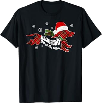 Merry Christmas Dachshund Dog Through The Snow Plaid Xmas T-Shirt