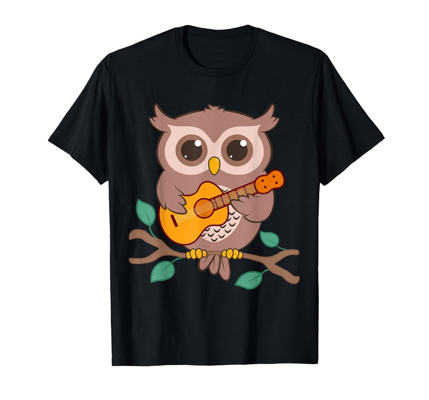 Kawaii Owl Bird Playing Acoustic Guitar Cartoon T-Shirt