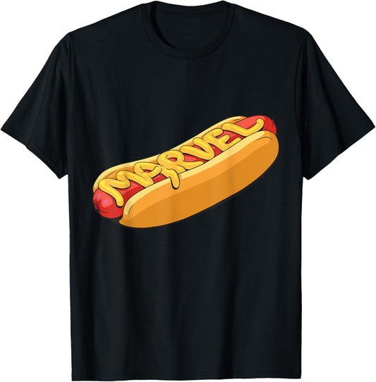 Marvel Menu Funny Super Hero Snack Foods Hot Dog Marvel Logo T-Shirt
