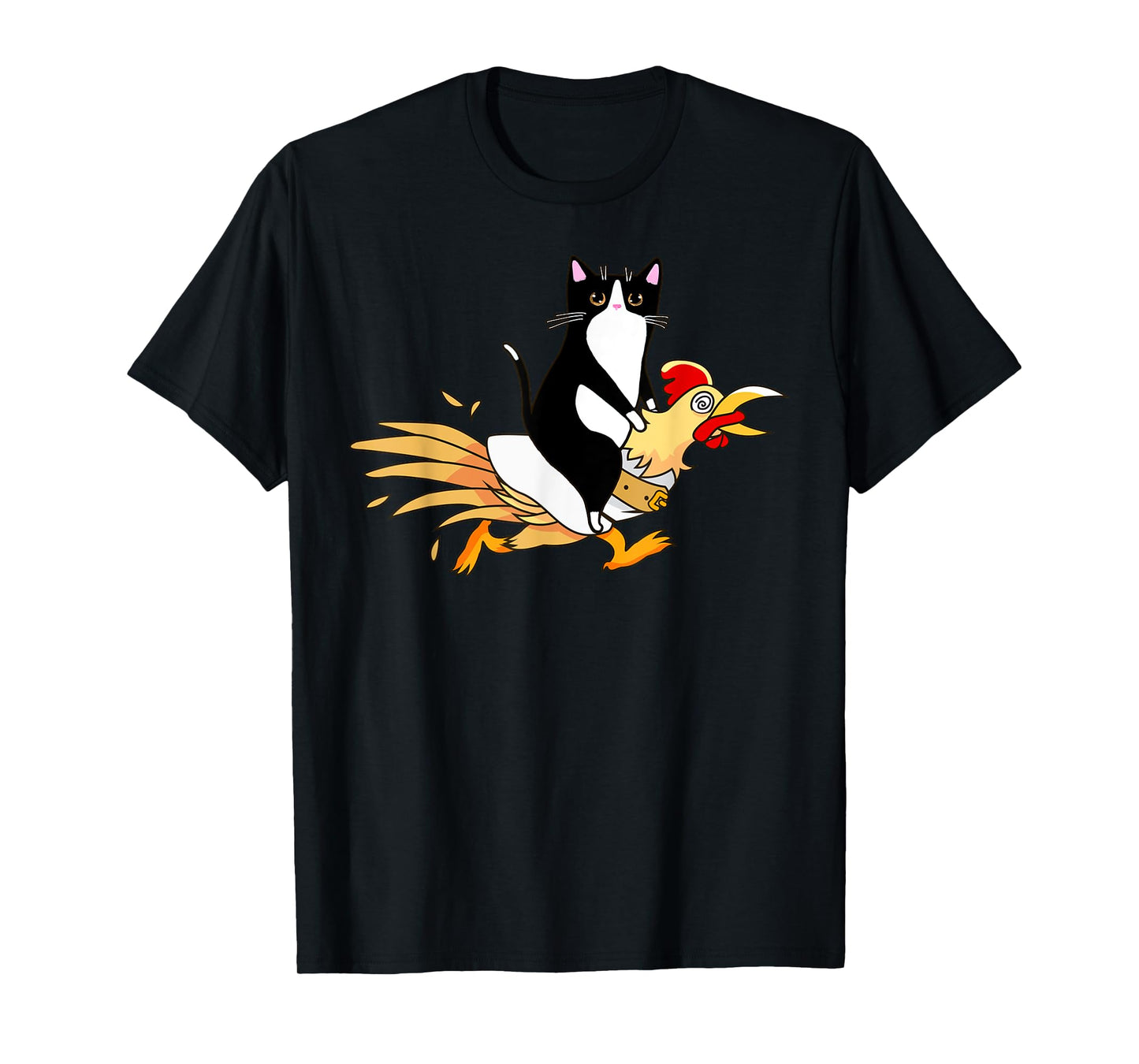 Tuxedo Cat Riding a Chicken for Men Women Catfather T-Shirt