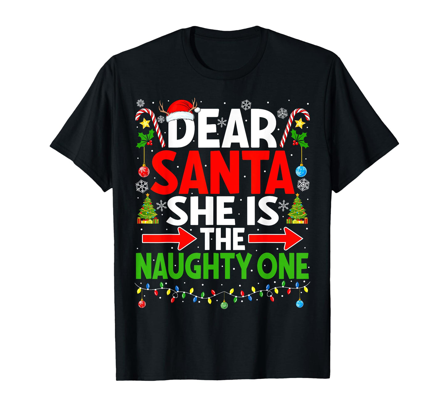 Dear Santa She's Naughty One Christmas Couple Pajama Couples T-Shirt