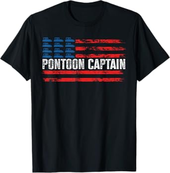 American Flag Boating Clothing Men's Black Pontoon Boat Captain 4th of July T-Shirt