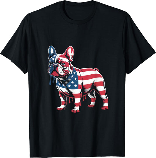 French Bulldog American USA Flag Ice Cream Drip 4th of July T-Shirt