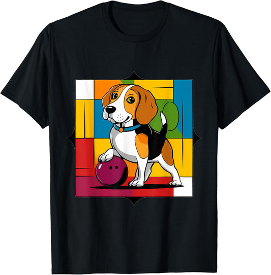 Funny Beagle Dog Bowling Sports Cartoon T-Shirt