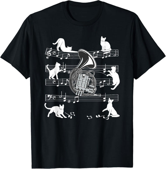 Horn Player Cats for Cat loving French Horn player T-Shirt