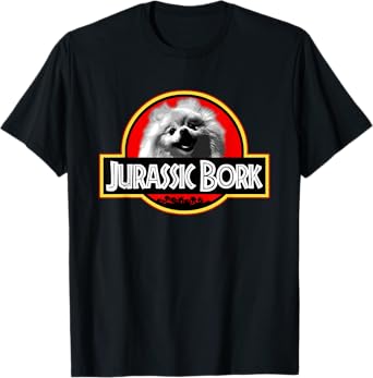 KBX Jurassic Bork Doggo Pomeranian Funny T-Shirt - Black, Adult, Unisex, Short Sleeve, Classic Fit, Small