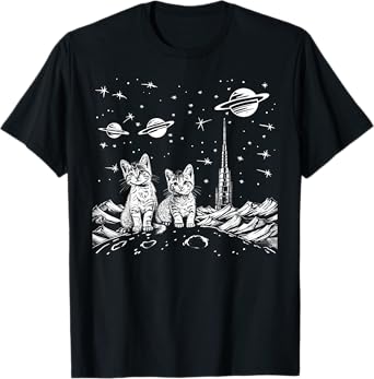 Retro Cute Kitten Space Planet Astronaut Pet Cat Lover T-Shirt
