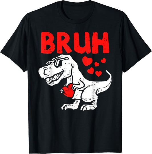 Bruh Dinosaur Retro Valentines Boys Men Kids Steal Hearts T-Shirt