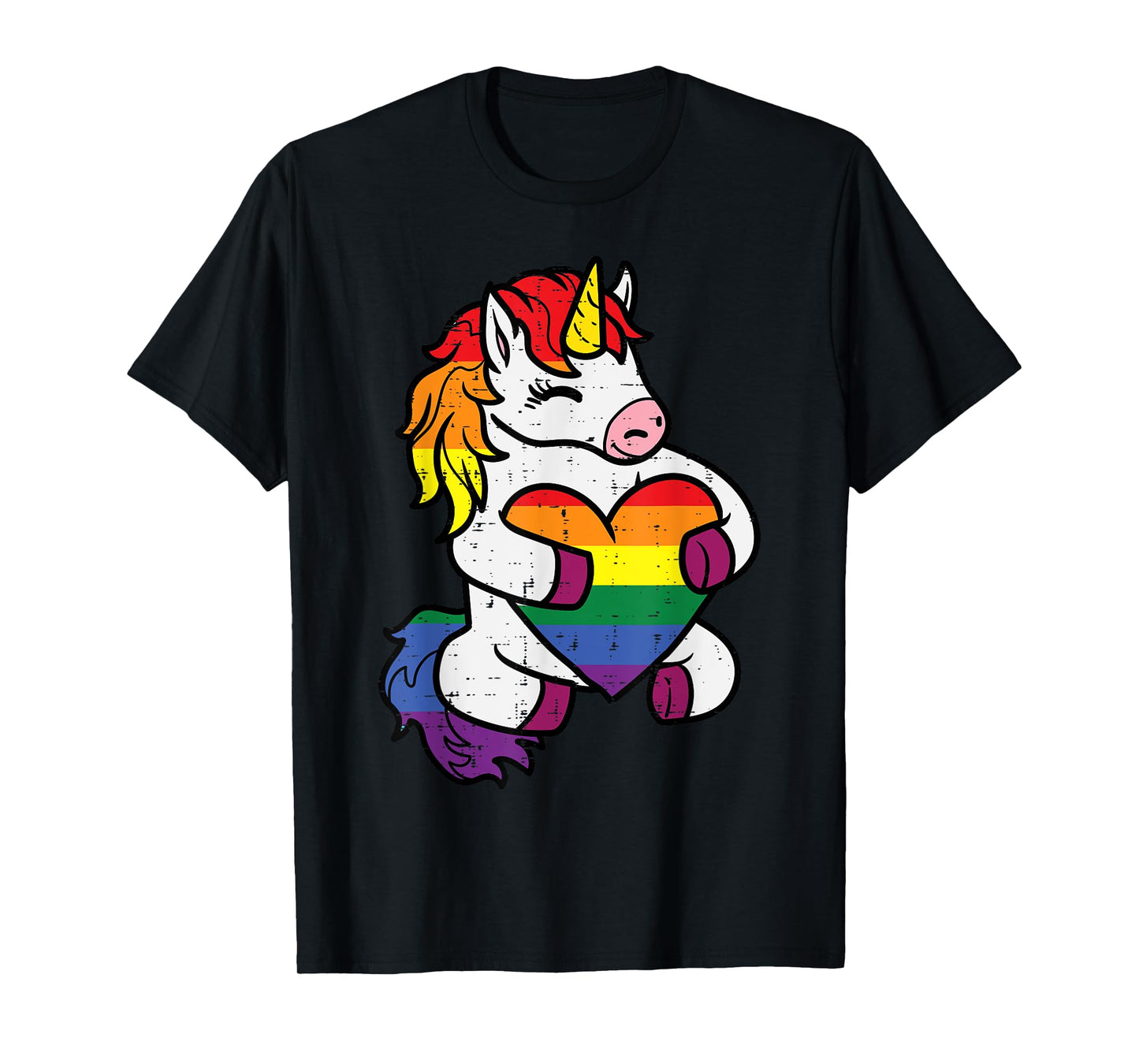 Gay Pride Unicorn Heart Rainbow Flag Lgbt Women Girls Kids T-Shirt