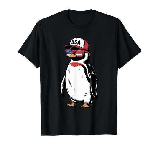 Cool Penguin USA Flag Sunglasses Independence 4th of July T-Shirt