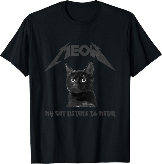 Heavy Metal Cat: My Cat Listens To Metal - Black Cat T-Shirt